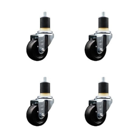 Service Caster 3'' SS Soft Rubber Wheel Swivel 1-7/8'' Expanding Stem Caster Set, 4PK SCC-SSEX20S314-SRS-178-4